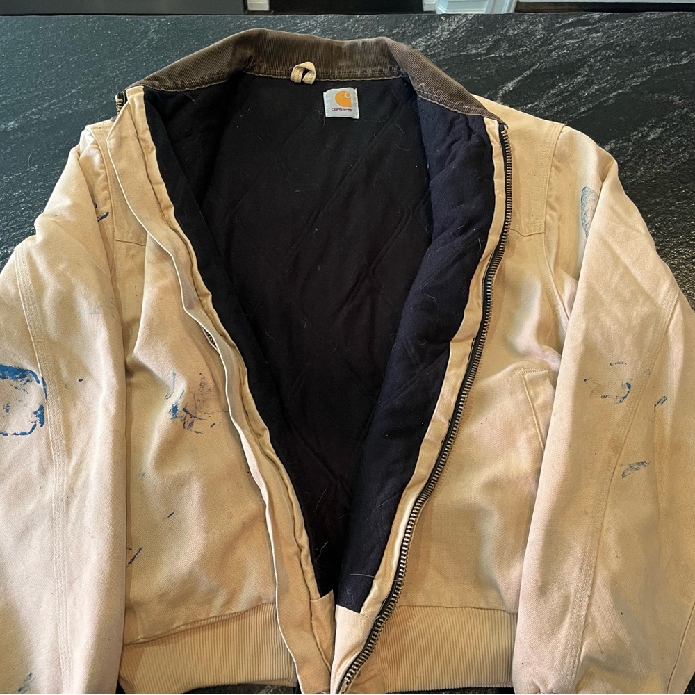 Vintage Carhartt Beige and Black Men's Bomber Jacket